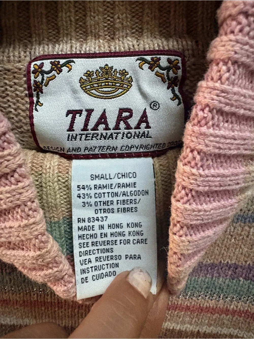Women's Striped Turtleneck Sweater - Pink & Tan Multicolor - Picture 2 of 4